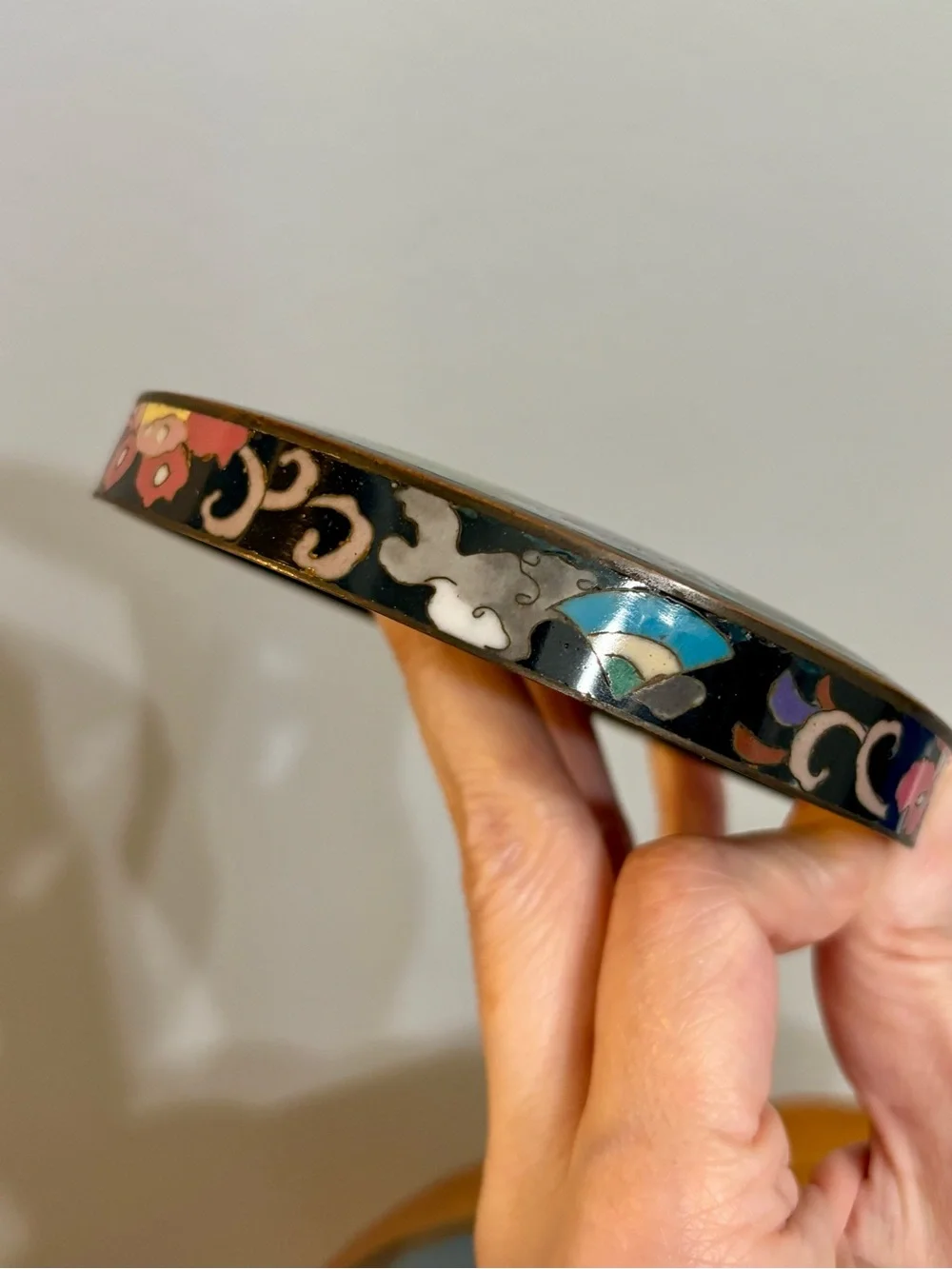 Vintage Cloisonné Enamel Trinket Box Flowers floral turquoise interior beautiful